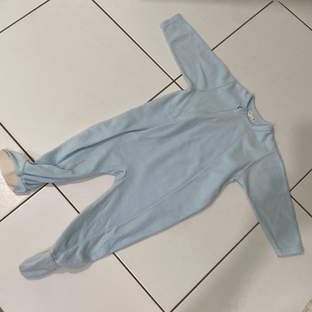Baby Blue Fleece onesie outfit by Lands’ End.